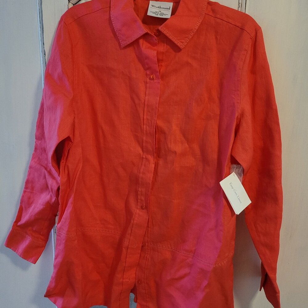 Coral color linen top, NEW